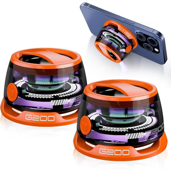Speaker - Mini Portable Speaker with RGB Lights, Phone Holder, for Metal Surfaces - Small Speaker for Teens, Travel, Outdoor, Gifts(2 Pack, Orange)