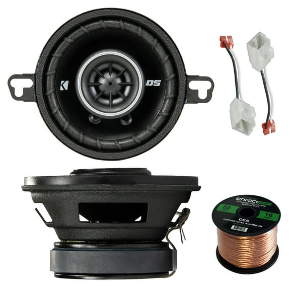 speaker package: kicker 43dsc3504 3-1/2"-inch 3.5"-inch 30-watt 2-way speakers (pair), metra 72-6514 speaker harness for select chrysler/dodge vehicles, enrock audio 16-gauge 50 foot speaker wire
