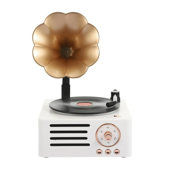 Speaker Retro Vinyl Phonograph Stereo Desktop Wireless Creative Rotary Speaker Girls Gifts ,Higher Definition Picture