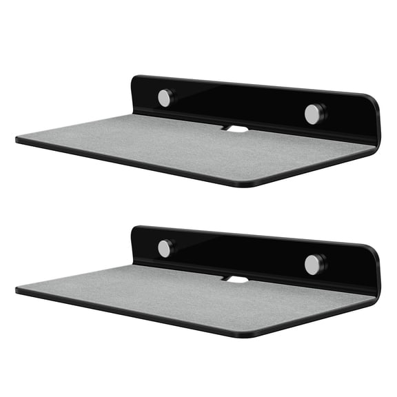 Speaker Shelf Wall Mount - Acrylic Small Floating Shelf Stand for Rear Wireless Speaker, Smart Phones, Wi-Fi Router, Security Cameras, Mini Action Figures Decor Display, 9 Inch (2 Pack, Black)