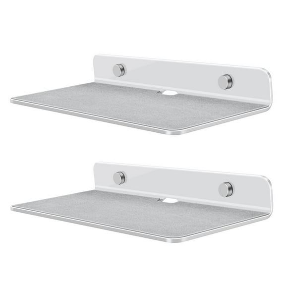 Speaker Shelf Wall Mount - Acrylic Small Floating Shelf Stand for Rear Wireless Speaker, Smart Phones, Wi-Fi Router, Security Cameras, Mini Action Figures Decor Display, 9 Inch (2 Pack, White)