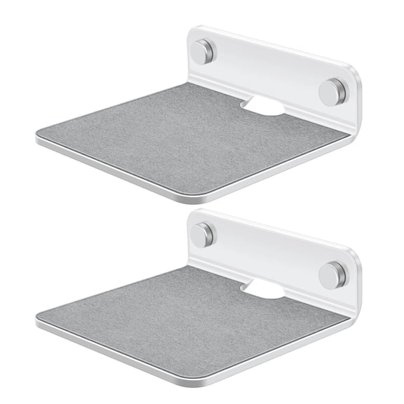 Speaker Shelf Wall Mount - Acrylic Small Floating Shelf Stand for Rear Wireless Speaker, Smart Phones, Wi-Fi Router, Security Cameras, Mini Action Figures Decor Display, 4.25 Inch (2 Pack, White)
