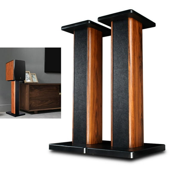 Rosewood Wood Column Theater Bookshelf Thick and Stable Speaker Stands with Screws & Base, 2 Pieces