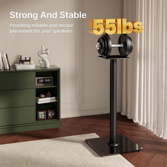 Speaker Stands Pair for Surround Sound, 55 LBS Capacity, 30.1 inch Floor Bookshelf Speaker Stands with Management and Large Base, 1 Pair, Black