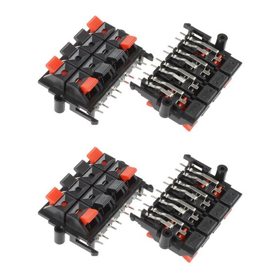 Speaker Terminals 4-Pack, Push-In 8-Position Spring-Load Jacks for DIY Speaker Upgrades, Red and Black