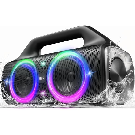 Speakers, 80w (Peak) Portable Wireless Speaker with Lights, Stereo Loud Sound, IP67 Waterproof, Deep Bass Outdoor Speakers Bluetooth 5.0 Dual Pairing for Home Party Beach Camping, Gifts