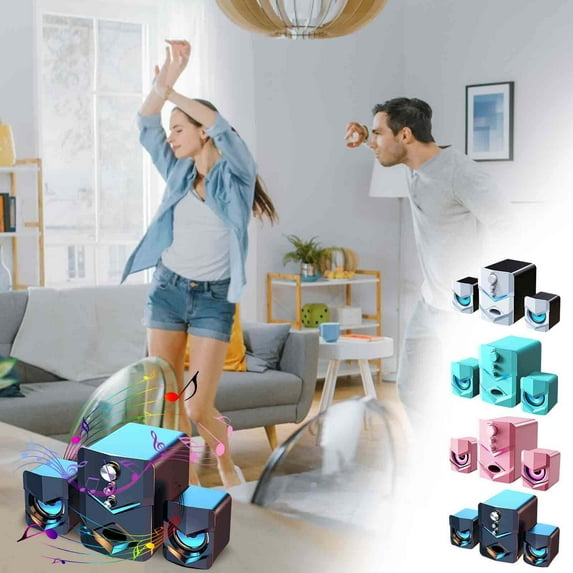 Speakers Bluetooth | Desktop Sound System | Wireless Subwoofer 2.1 Channel, USB Powered, HiFi Surround, Multicolor Lights, Bluetooth 5.0 | 3-Piece Set