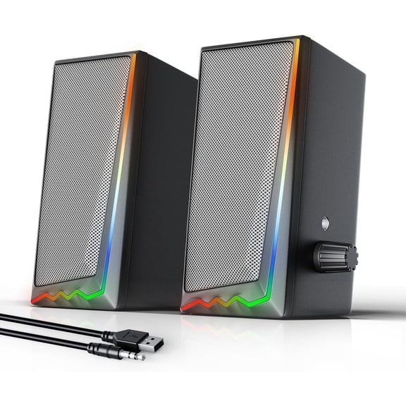 Speakers, Desktop Speakers with Various Colorful LED, Gaming Speakers with Volume Control,for PC, AC Adapter and 3.5mm AUX-in Speakers
