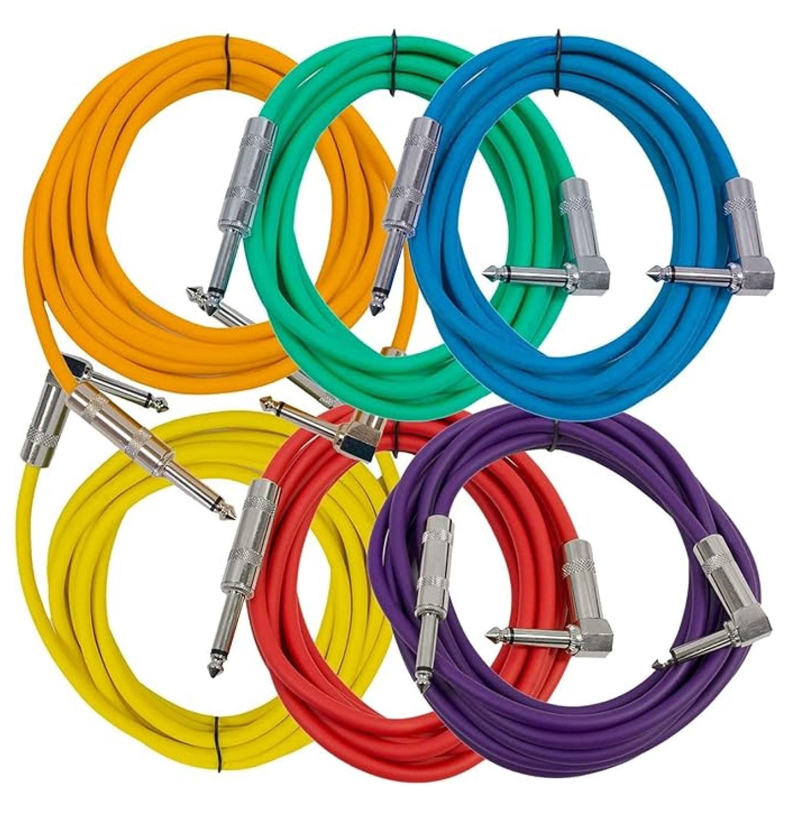 Speakers Guitar Cables, Right Angle To Straight Guitar Cables, Multicolor, 10 Feet, 6 Pack