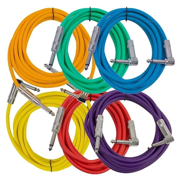 Speakers Guitar Cables, Right Angle To Straight Guitar Cables, Multicolor, 10 Feet, 6 Pack