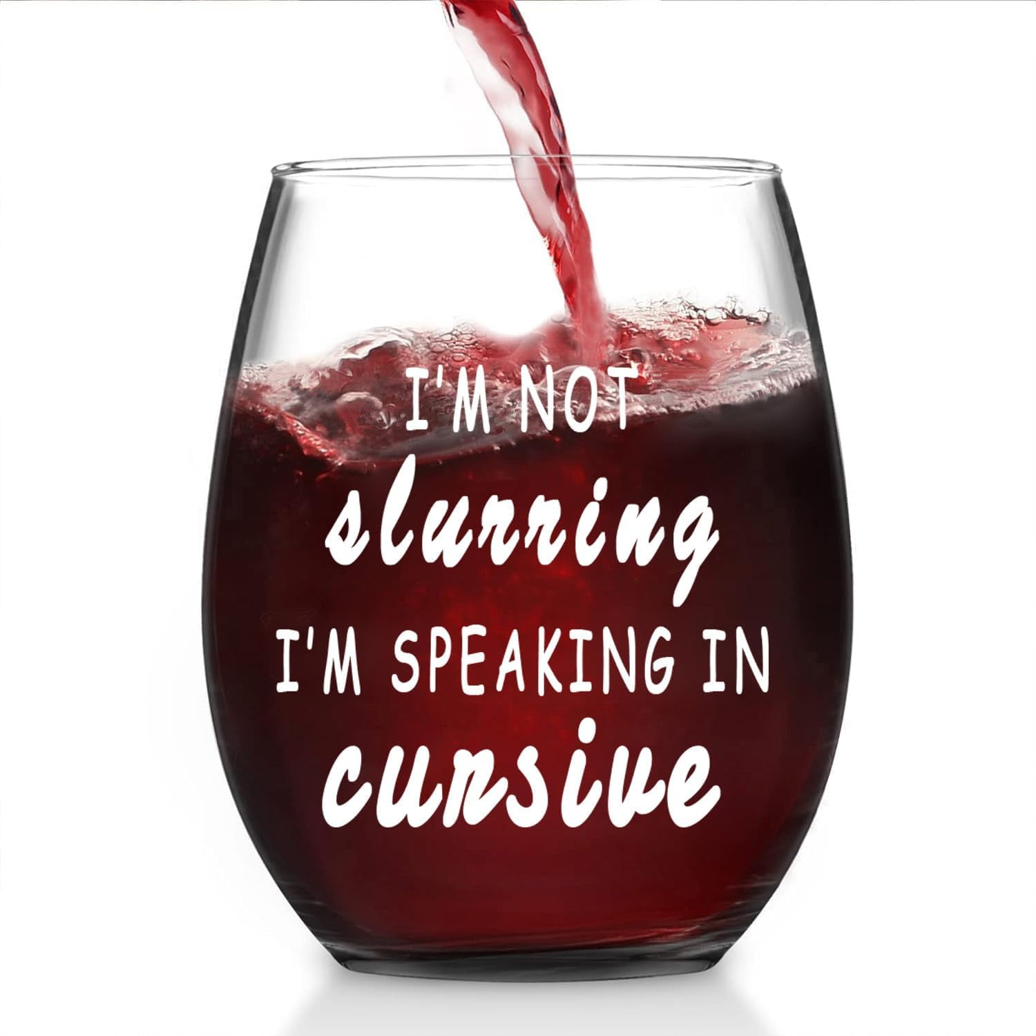 Speaking In Cursive Funny Wine Glass humorous and entertaining wine