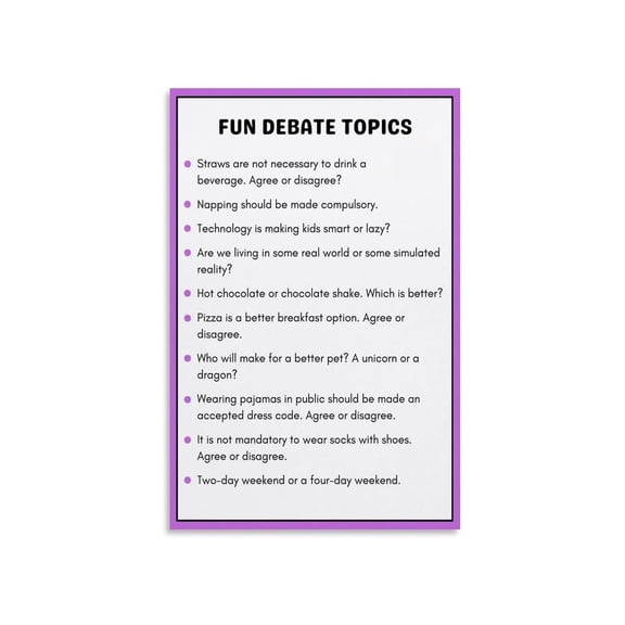 Speaking Practice Critical Thinking Poster 10 Engaging Debate Topics Lighthearted Discussion Prompts Canvas Wall Art For Classroom Home Decor