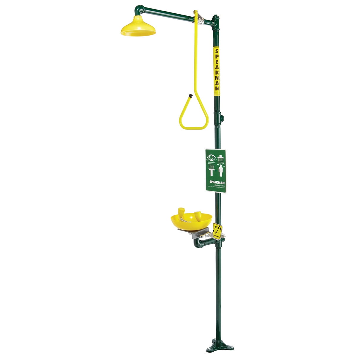 Speakman SE-695 Traditional Series Combination Emergency Eyewash Station and Shower for Dangerous Worksites, Yellow/Green