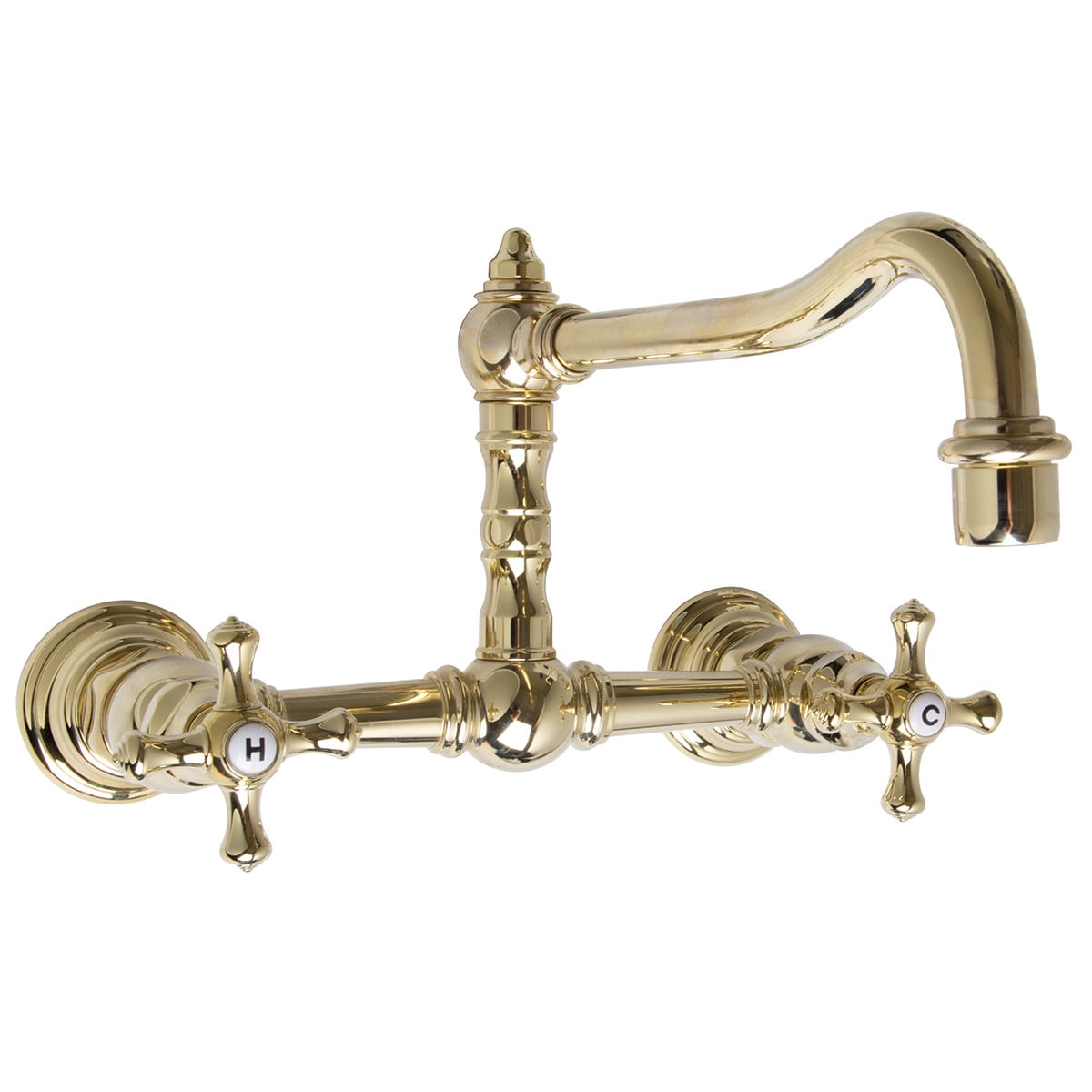 Polished Brass Double Handle Wall-Mounted Kitchen Faucet