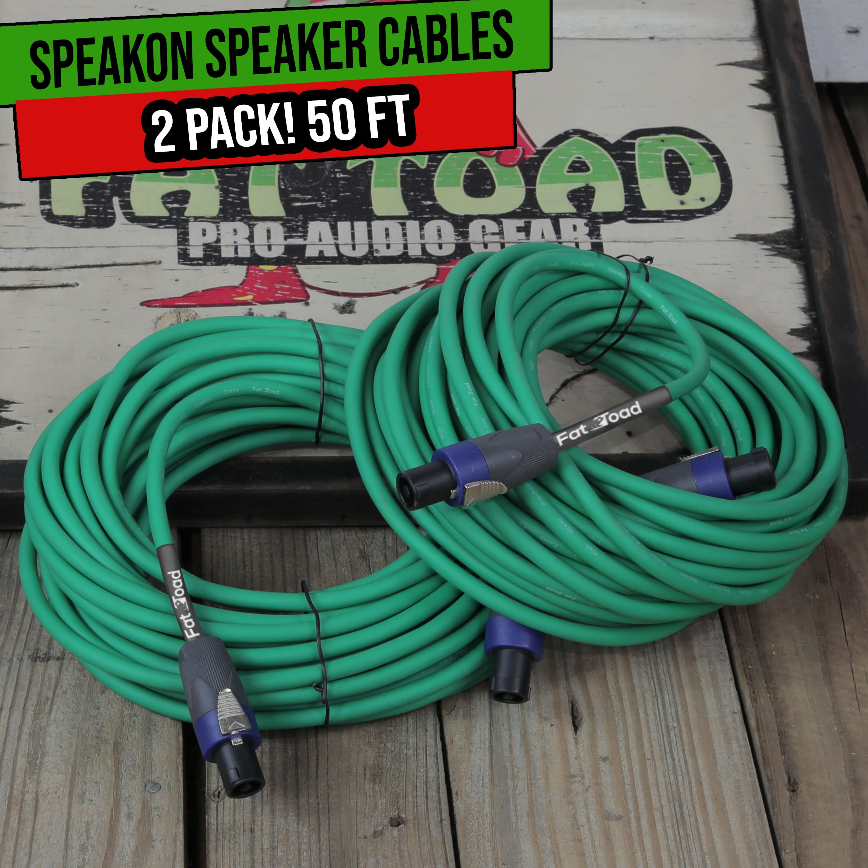 Speakon Cables 50 FT 2 PACK 12 AWG Wires -Fat Toad Speaker Cords Pro Audio Stage