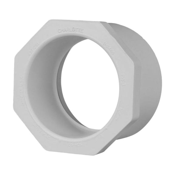 Charlotte Pipe PVC 02107 1400 Reducing Bushing Schedule 40 2" Slip X 1-1/2" D Slip PVC