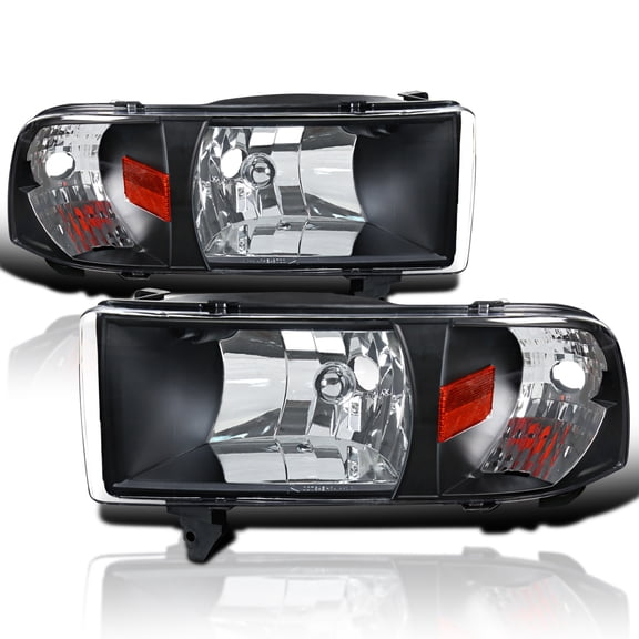 Spec-D Tuning 1PC Style Black Headlights Compatible with 1994-2001 Dodge Ram 1500, 1994-2002 Ram 2500 3500, L+R Pair Head Lights Lamps Assembly