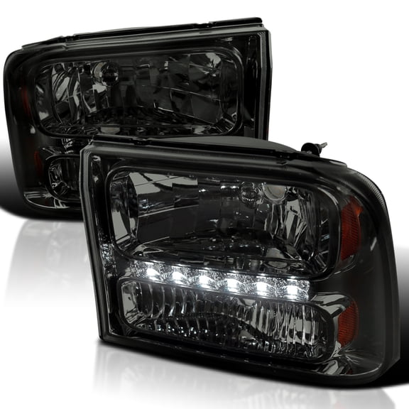 Spec-D Tuning 1Pc Smoke Lens Led Headlights Compatible with 1999-2004 Ford F250 F350 F450 Super Duty, 2000-2004 Excursion, L+R Pair Head Light Lamp Assembly