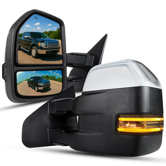 Spec-D Tuning [2015 Look] Chrome Power Heated Towing Mirrors w/ Smoke LED Signal Compatible with 2007-2014 Ford F150 Pickup Left + Right