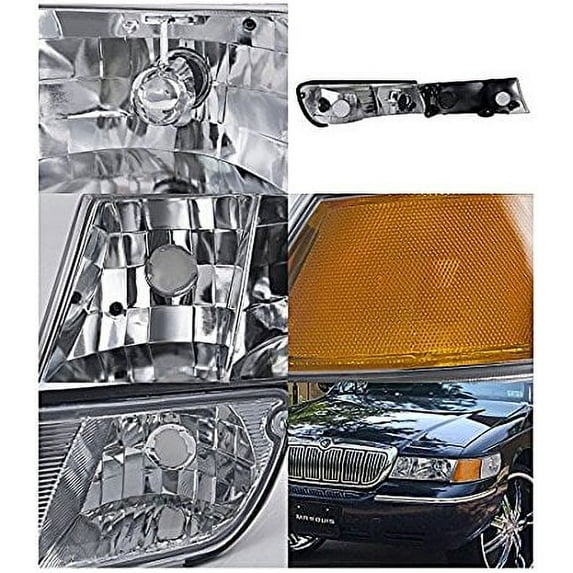 Spec-D Tuning 2LCLH-GMAR99-EU Mercury Grand Marquis Chrome Clear Headlights+Corner Signal Lamps 4PC