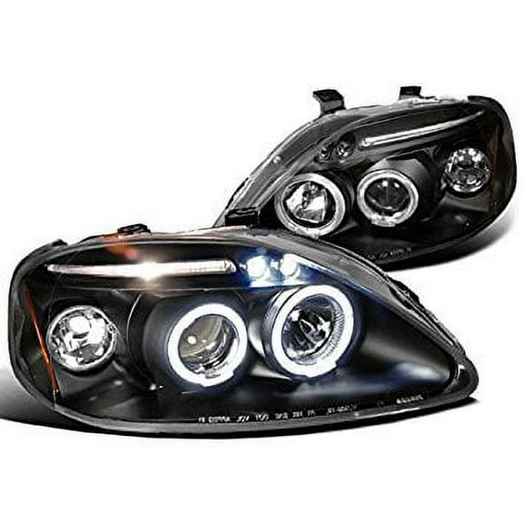 Spec-D Tuning 2LHP-CV99JM-TM Honda Civic Ex Lx Black Dual Halo Projector Head Lights