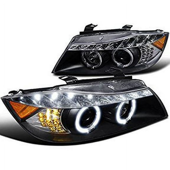 Spec-D Tuning 2LHP-E9005JM-8V2-TM Bmw E90 4Dr 3-Series Black Led Signal Eyelid Halo Projector Head Lights
