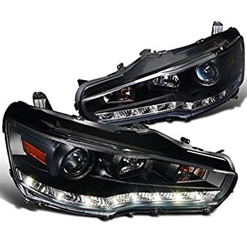 Spec-D Tuning 2LHP-EVO08JM-8-TM Mitsubishi Lancer EVO X 10 Black R8 Style LED Projector Headlights