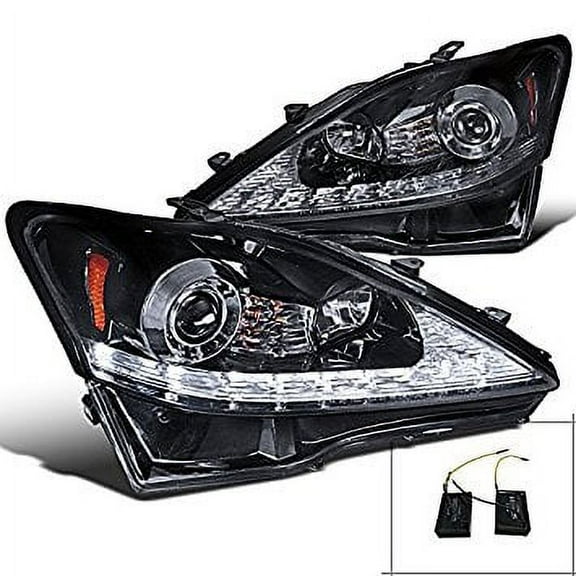 Spec-D Tuning 2LHP-IS25006G-TM Lexus IS250 Glossy Black LED DRL+Signal Strip Projector Headlights
