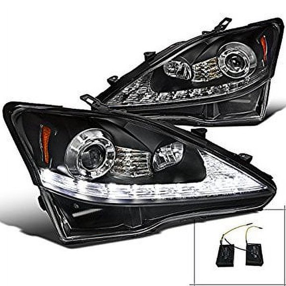 Spec-D Tuning 2LHP-IS25006JM-TM Lexus IS250 Black LED DRL+Turn Signal Strip Projector Headlights