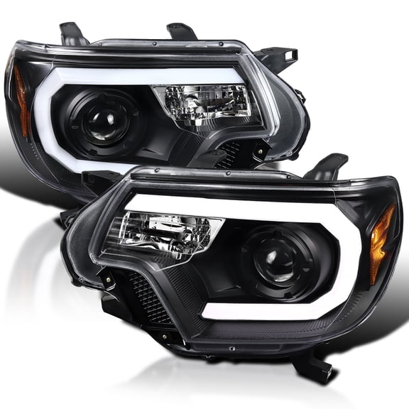 Spec-D Tuning Black LED Light Bar Projector Headlights Compatible with 2012-2015 Toyota Tacoma, Left + Right Pair Headlamps Assembly