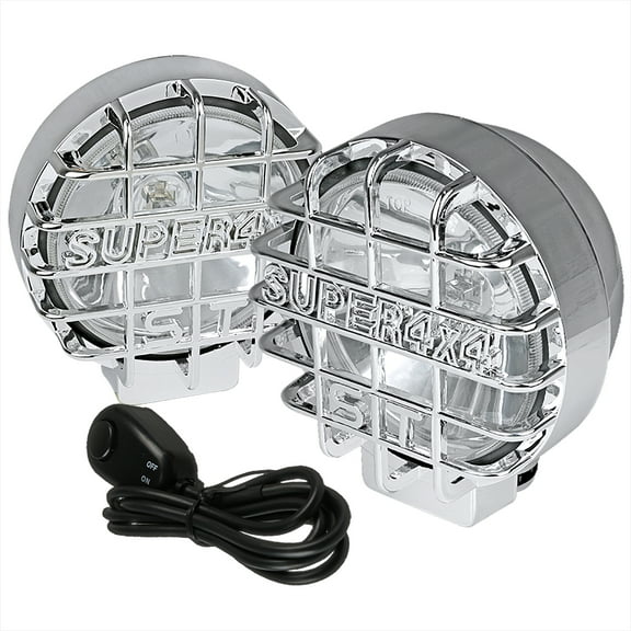 Spec-D Tuning 2PC 6" Work Clear Fog Lights + Chrome Super 4X4 Guard W/ Wire & On/Off Switch Pair