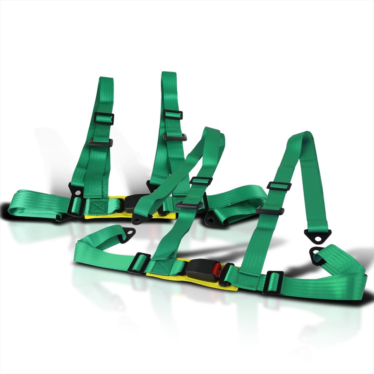 Spec-D Tuning 2PC Universal 4 Point Green 2" Nylon Strap Safety Harness Racing Seat Belts