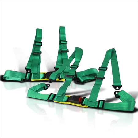 Spec-D Tuning 2PC Universal 4 Point Green 2" Nylon Strap Safety Harness Racing Seat Belts