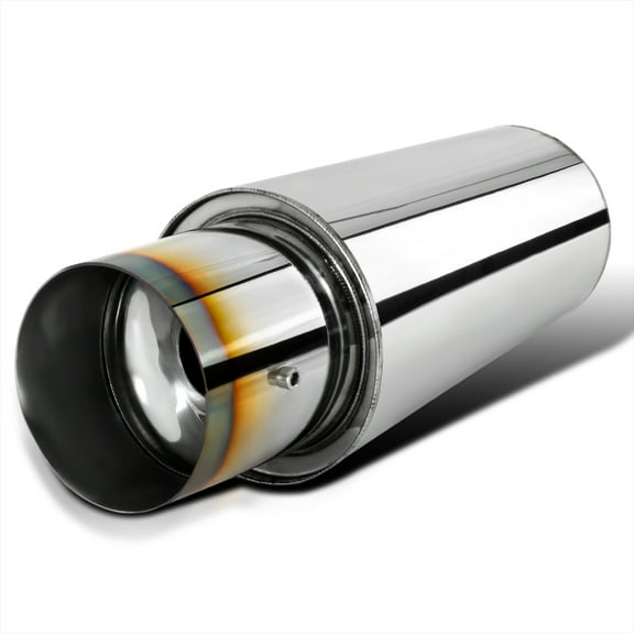 Spec-D Tuning 3" Inlet / 4" Burnt Tip Stainless Steel Spiral Exhaust Racing Muffler+Silencer Fits select: 1997-2011 FORD F150, 1999-2011 CHEVROLET SILVERADO