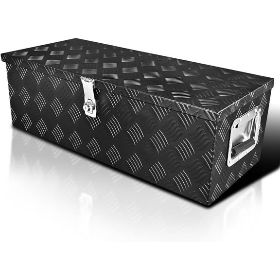 Spec-D Tuning 30x13x10 Truck Pickup Bed Utility Chest Aluminum Black Tool Box Trailer Storage W/Lock Key