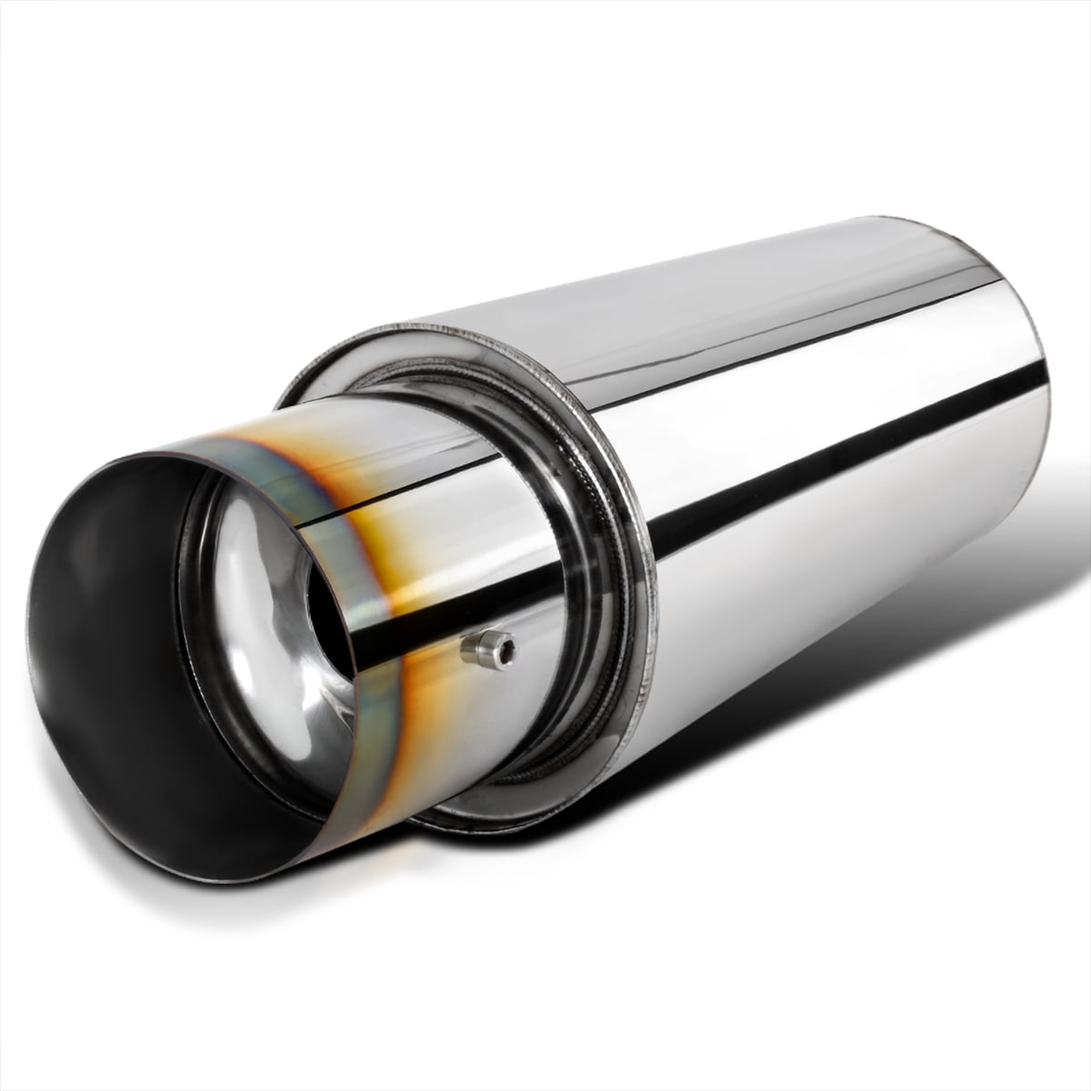 Spec-D Tuning 4" Flat Round Burnt Tip 2.5" Inlet S/S Spiral Exhaust Racing Muffler w/ Silencer Fits select: 1997-2011 FORD F150, 2002-2011 TOYOTA CAMRY