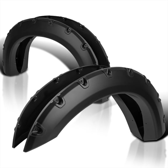 Spec-D Tuning 4PC Front + Rear Black Pocket Rivet Style Smooth Fender Flare Compatible with 1999-2007 Ford F250 F350 F450 Super Duty