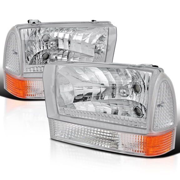 Spec-D Tuning 4PC Headlights + Clear Signal Corner Lights Compatible with 1999-2004 Ford F250 F350 F450 Super Duty 2000-2004 Excursion Left + Right Pair Assembly