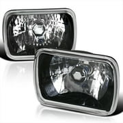 Spec-D Tuning 2PCS 7X6 Inch Black Clear Rectangular Sealed Beam Headlights H4 H6054 Conversion Kit Head Lamps Assembly Left + Right Pair