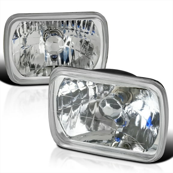 Spec-D Tuning 2PCS 7X6 Inch Crystal Rectangular Sealed Beam Headlights H4 H6054 Conversion Kit Head Lamps Assembly Left + Right Pair
