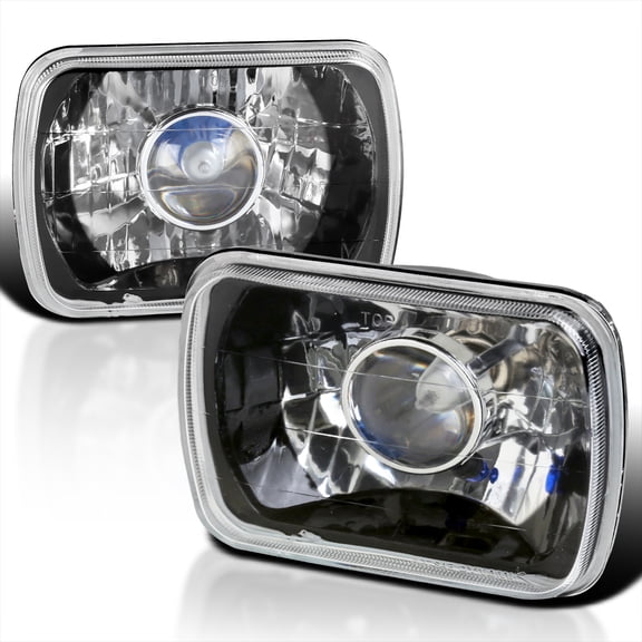 Spec-D Tuning 2PCS 7X6 Inch Black Rectangular Sealed Beam Projector Headlights H4 H6054 Conversion Kit Head Lamps Assembly Left + Right Pair