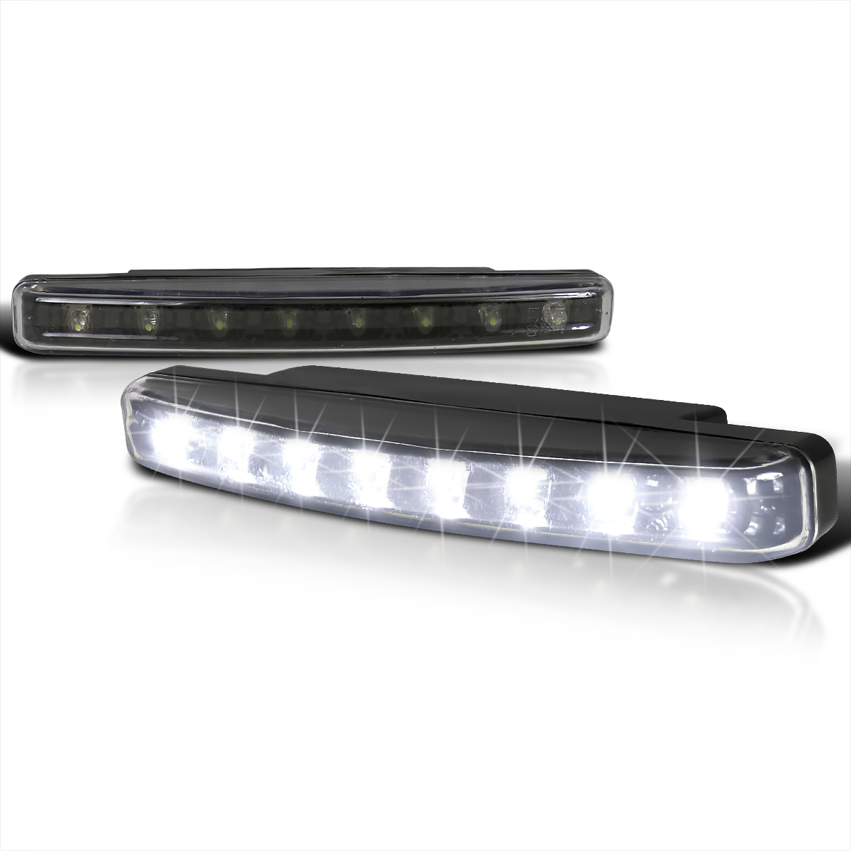 SpecD Tuning 8Led 6000K White Fog Running Lights Bumper Driving Lamps Black Left + Right Pair