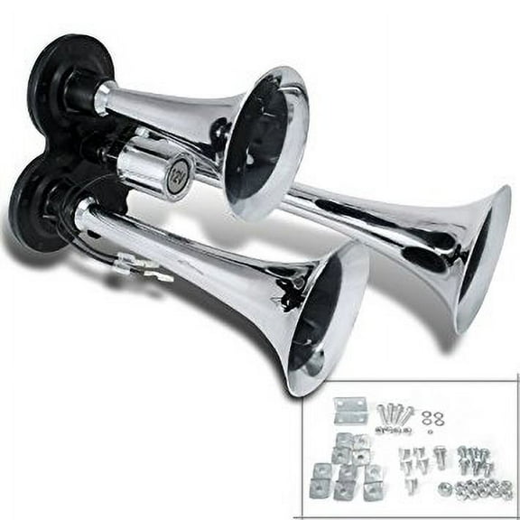Spec-D Tuning AH-301 Chrome 3PCS Triple Trumpets Car Van Air Horn Kit 12V 118Db Kit