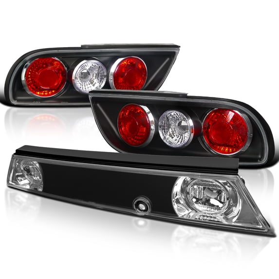 Spec-D Tuning Black 3PC Tail Lights + Center Trunk Piece Light Compatible with 1989-1994 Nissan 240SX S13 Hatchback