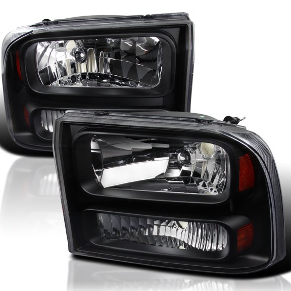 Spec-D Tuning Black Clear Headlights Compatible with 1999-2004 Ford F250 F350 F450 Super Duty, 2000-2004 Excursion, L+R Pair Head Light Lamp Assembly
