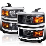 Spec-D Tuning Black Clear Headlights Compatible with Chevy Silverado 1500 2014-2015 L+R Pair Head Light Lamp Assembly