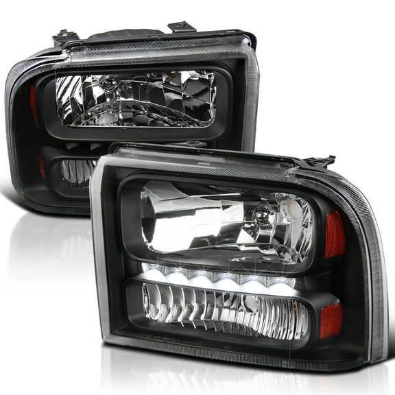 Spec-D Tuning Black Clear Led Headlights Compatible with 2005-2007 Ford F250 F350 F450 F550 Super Duty, 2005 Excursion, L+R Pair Head Light Lamp Assembly