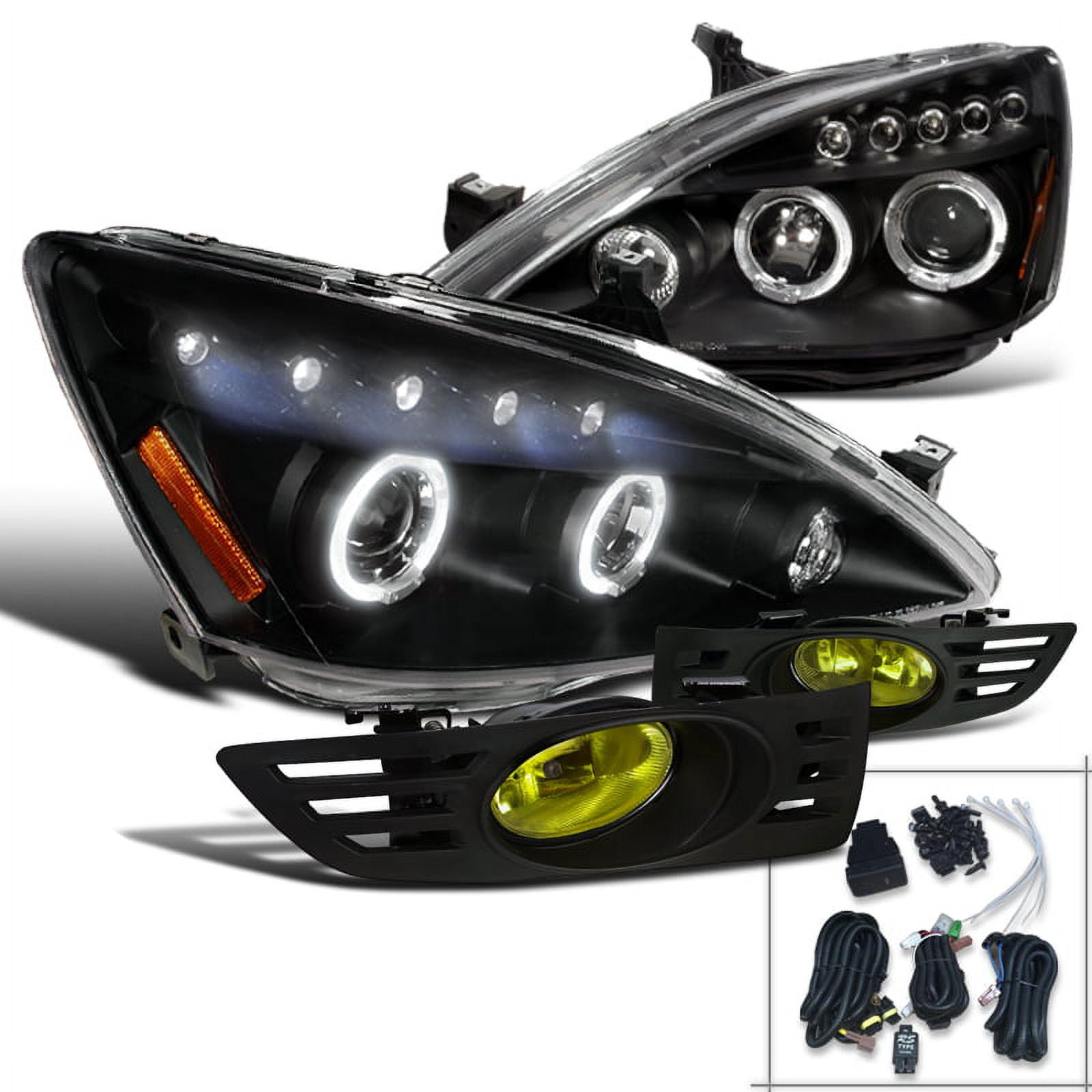 Black Projector Headlights For 2013-2015 Honda Accord W/ LED DRL – Left+Right