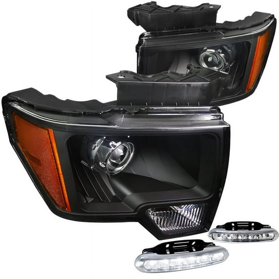 Spec-D Tuning Black Custom Retrofit Projector Headlights+Clear LED Fog Lamps Compatible with 2009-2014 F150 Left + Right Pair Headlamps Assembly