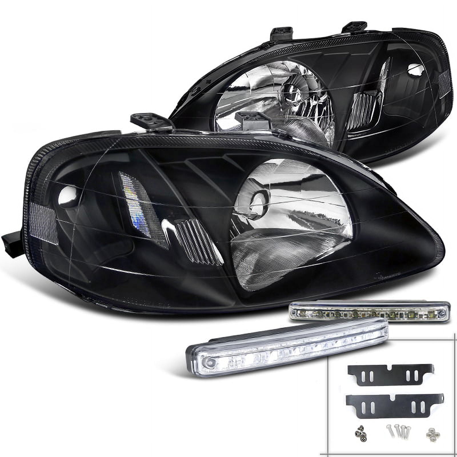 SpecD Tuning Black Diamond Headlight + Led Bumper Fog Light 4Pc for
